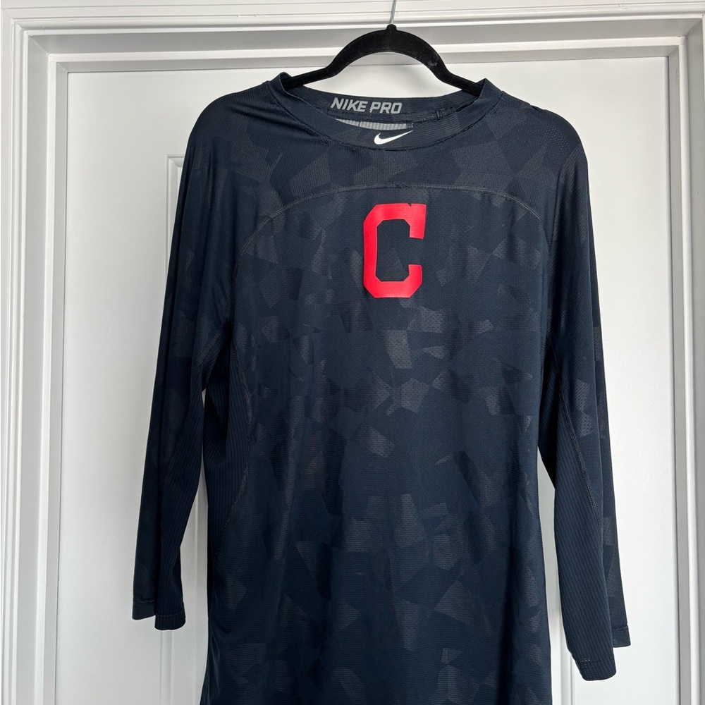 Nike Cleveland Baseball Black Performance 3/4 Sleeve Top with White Swoosh